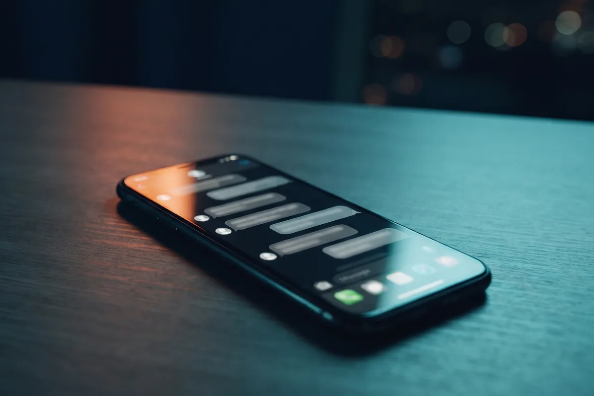Celular sobre uma mesa escura, com a tela cheia de mensagens ainda sem resposta